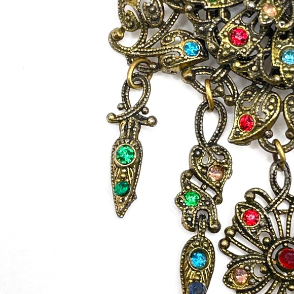 Vintage Czech? Filigree Multi Color Crystal Pin Brooch - Picture 8 of 14